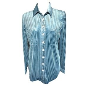 Indigo Thread Co Teal Blue Green Long Sleeve Button Down Shirt Women Small‎